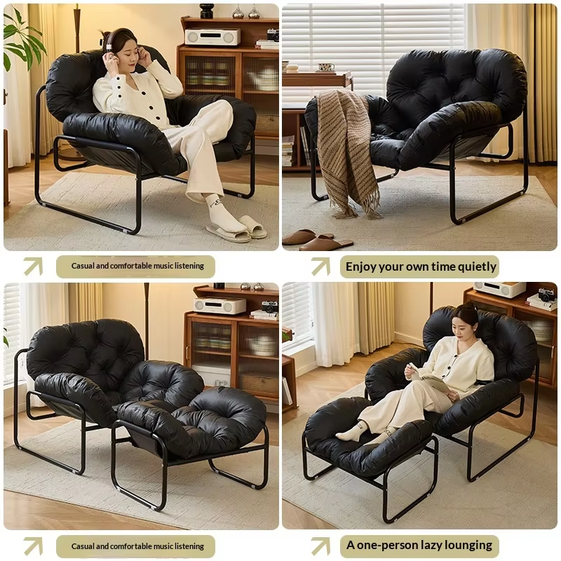Customer Choice Lazy Lounge Chair Oversized Seat Design Cat Scratch Resistant Leather Single Sofa Urban Apartment