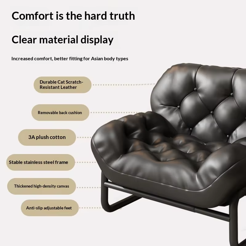 Customer Choice Lazy Lounge Chair Oversized Seat Design Cat Scratch Resistant Leather Single Sofa Urban Apartment