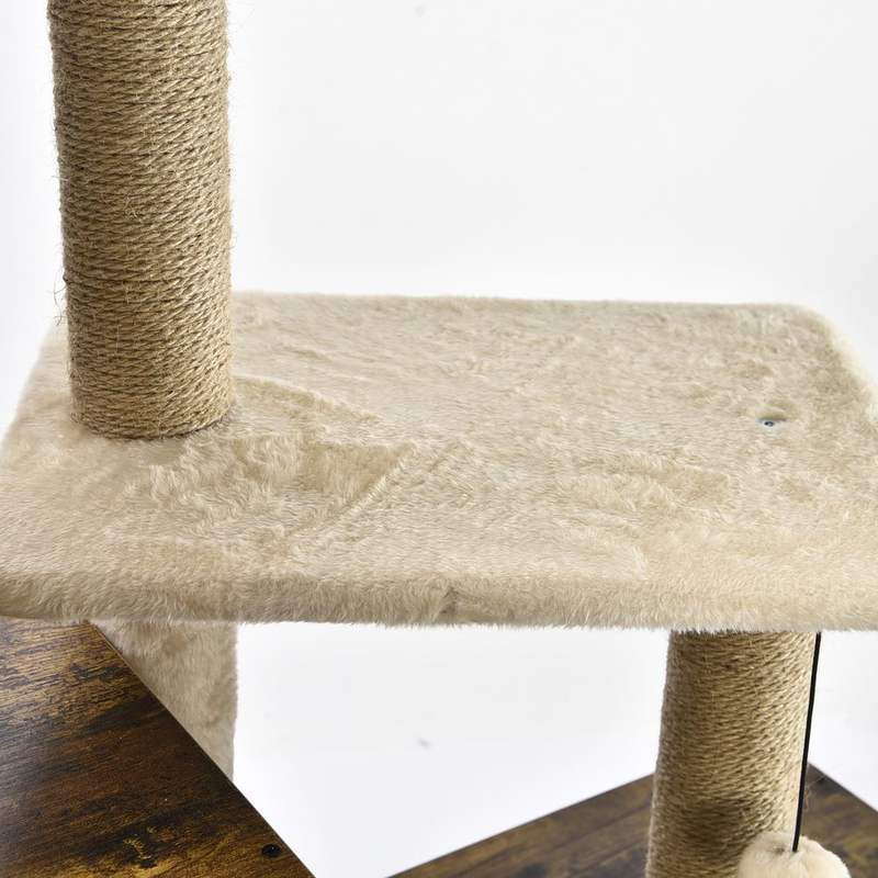 Indoor Wooden Cat Furniture Cabinet Multi Platform Hidden Litter Box Enclosure Fence Integrated Cat Tree Tower for Home Pet Use