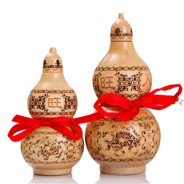 Celestial Guardian: Hand-Carved Peach Wood Bagua Protection Gourd