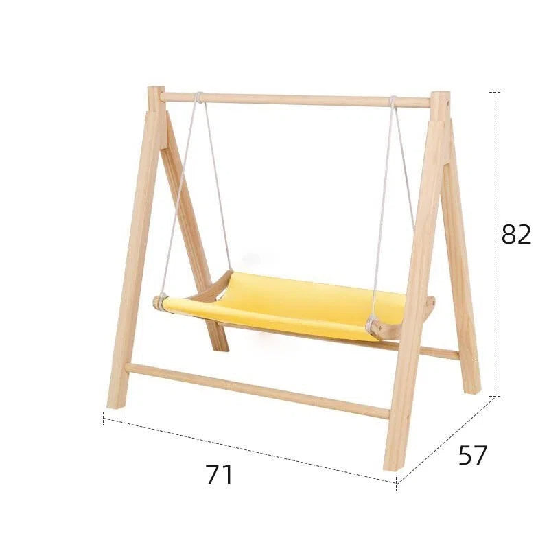 Double Layer Solid Rectangle Cat Swing Bed Natural Pine Wood Hanging Hammock All-Season Breathable Elevated Moisture-Proof Pet