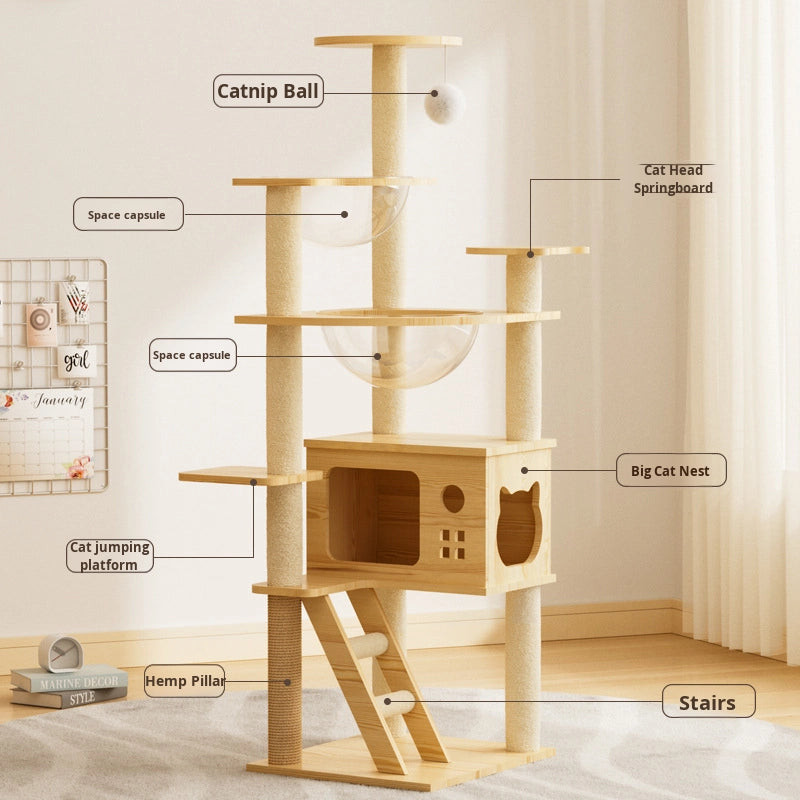 Modern All-Season Space Capsule Wooden Pet House for Living Room Cat Climbing Frame Wholesale Foreign Trade