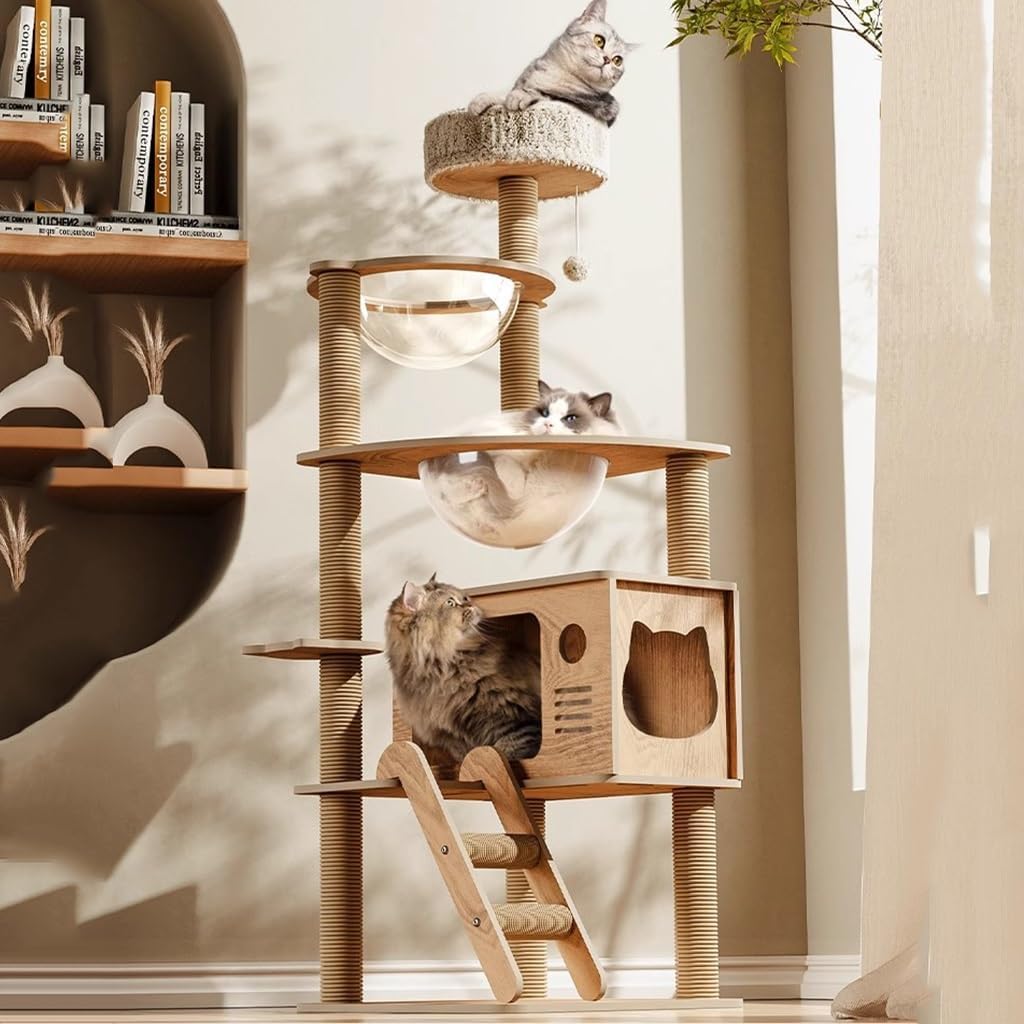 4-Level Eco-Friendly Durable Cat Scratching Post Tower Cushioned Platform Space Capsule Nest Cave Design-Cat Furniture Play